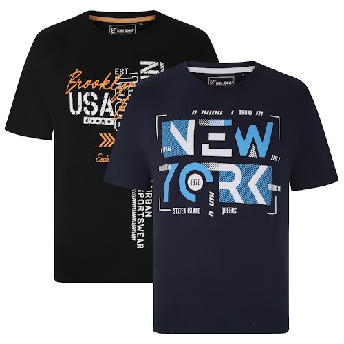 KAM Twin Pack NY T-Shirt Schwarz/Marineblau